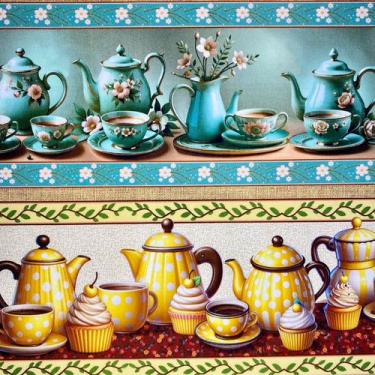 Imagem de Barrados Tricoline Digital 100% Algodão Jogo de porcelana - Tecidos Ca