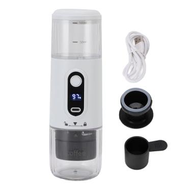Imagem de FAUOSWUK Cafetera Portatil Expreso, cafeteira portátil de 100 ml, máquina de café portátil operada manualmente, recarregável para carro ao ar livre, viagem, acampamento (branca)