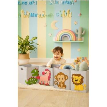 Imagem de Caixa Organizadora Infantil Dobrável 30x30 Bichinhos Animais Estampa M