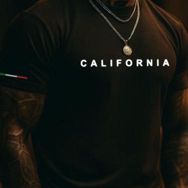 Imagem de Camiseta Masculina California Preta Manga Curta Gola Redonda Estampada
