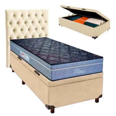 Imagem de Kit Cama Box Bau + Cabeceira + Colchão Solteiro Molas Ensacadas - Petrus - Paropas
