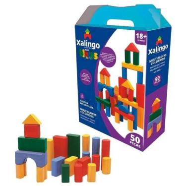 Imagem de Multiblocks Blocos Montar Infantil De Madeira Colorido 50 Peças - Xali