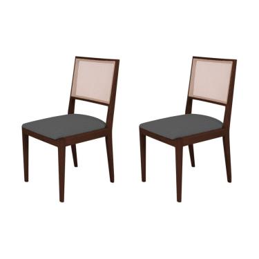 Imagem de Kit 2 Cadeiras de Jantar Suellen em Madeira e Mdf Castanho Linho Cinza Grafite