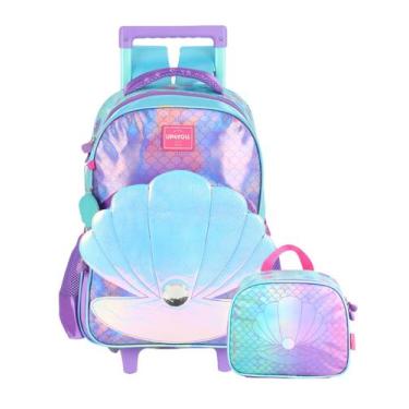 Imagem de Kit Escolar Concha Lilás Mochila Rodas Costas + Lancheira - UP4YOU