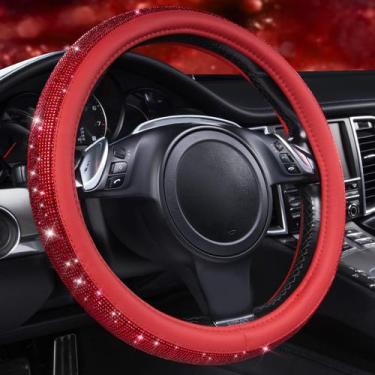 Imagem de Tampa de volante CAR PASS Bling Diamond Leather Red