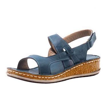 Imagem de Bigfanshu Sandálias Femininas Respiráveis Abertas Sapatos Casuais de Verão Sapatos Sapatilhas Confortáveis, Azul, 11