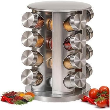 Imagem de Porta Temperos Giratório Inox Vidro 16 Potes Condimentos Organizador Cozinha Moderno