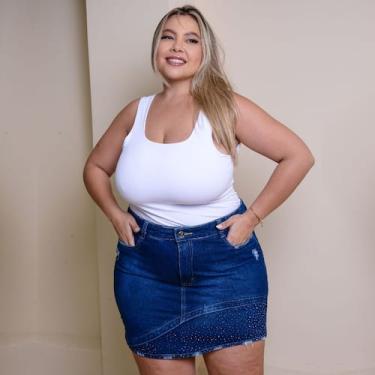 Imagem de Saia Plus Size New Vintagem Laser de Barra Detalhada Strass - ss jeans