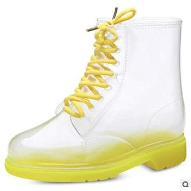 Imagem de Bigfanshu Botas femininas de cano médio para meninas com cadarço à prova d'água transparente até o tornozelo ao ar livre, Amarelo, 36 M EU