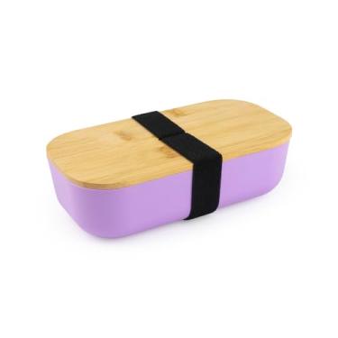 Imagem de Marmita Lancheira Pote P/Comida 700ML com Tampa de Bambu, Recipiente para Alimentos, Em Plástico RPET Com Alça Elástica (Lílas)