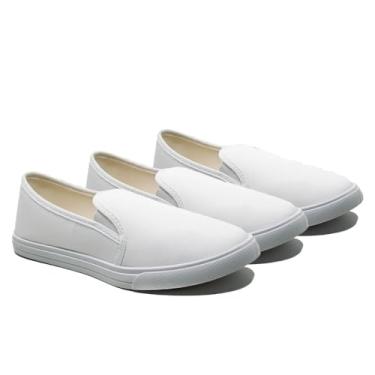 Imagem de Kit 3 Tênis Feminino Calcer Facil Slip On Confortavel Casual Branco Preto Rosa (Cor: 3 Brancos, BR, Adulto, Numérico, 36)
