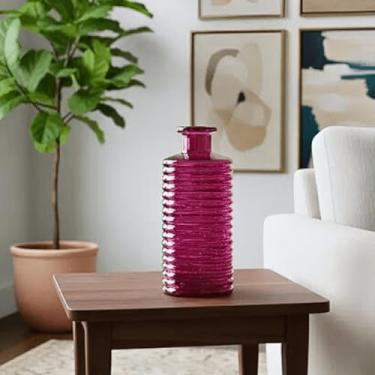 Imagem de Vaso Verde Oliva Vidro Canelado Ivy Grande Elegante Arranjo de Flores 21cm (Roxo)