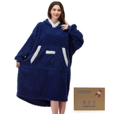 Imagem de KAWAHOME Cobertor com capuz com estampa 3D para mulheres e homens, moletom quente e fofo, presentes de aniversário para mamãe namorada, hexágono - azul marinho