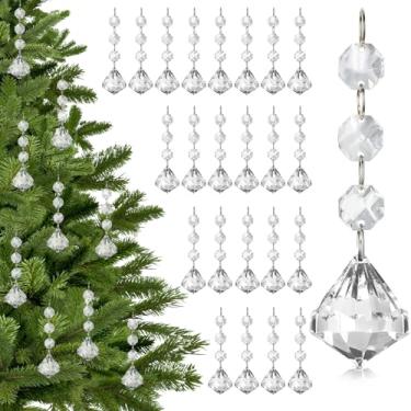 Imagem de 30 peças de enfeites de cristal de Natal para decoração de árvore de Natal, enfeites de Natal de acrílico transparente pendurados com pingente de bolas