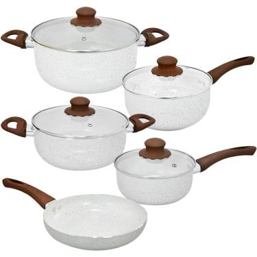 Imagem de Jogo de Panelas de Indução Antiaderente Cerâmica Vanilla Florença 5 peças - Hauskraft Premium