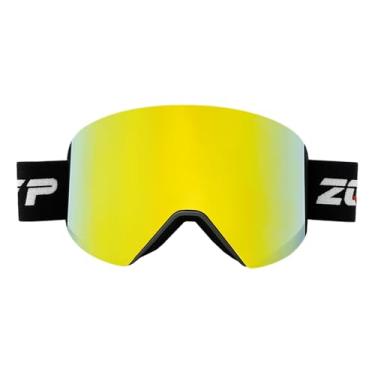 Imagem de YMTSGEQ Óculos de esqui OTG, óculos de neve sem moldura para homens e mulheres, lentes magnéticas intercambiáveis, 100% de proteção UV (armação preta com alça preta - lente dourada Revo (VLT 14%))