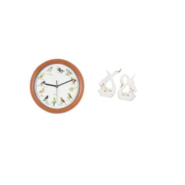 Imagem de Fenteer Relógio de Parede com Escultura de Canto de Cisne Melódico, Elegante Casal de Pássaros, Animal de Cerâmica, Decoração Suspensa para Cozinha, Casa, Est