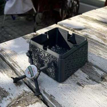 Imagem de Cinzeiro com Tampa Anti-Odor Premium – Design Moderno e Portátil de Mesa com Suporte para Tampas Metálicas