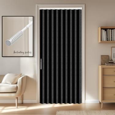 Imagem de AJAZZ Cortina magnética interna para porta sanfonada blackout para porta sanfonada invisível para quarto, sala de estar, conjunto de cortina de entrada incluído haste (1 pacote, 111 L x 78 C, preto)