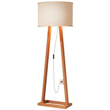 Imagem de LumináRia De ChãO Moderna Com Base De Madeira E CúPula De Tecido - Abajur Para Sala, Quarto E EscritóRio