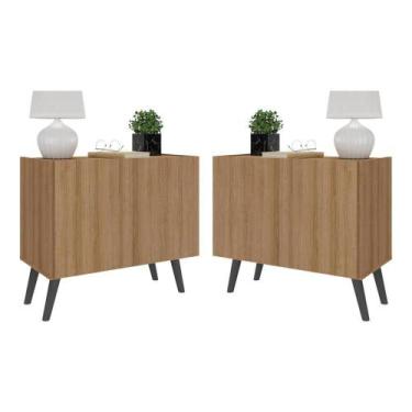 Imagem de Kit 2 Mesas De Cabeceira Retrô 2 Portas Mp4138 Rustic preto - MULTIMOV