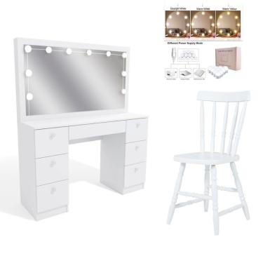 Imagem de Penteadeira Ditália 7gavetas C/cadeira + Kit Luz Pe-80 Branco