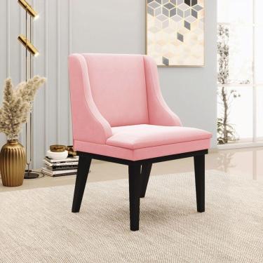 Imagem de Cadeira Decorativa Sala De Jantar Base Fixa De Madeira Firenze Suede Rosa Bebê/preto G19 - Gran Belo