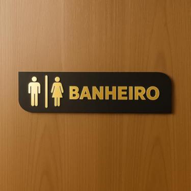Imagem de Placa Sinalização Banheiro Unissex Preto E Espelhado Dourado