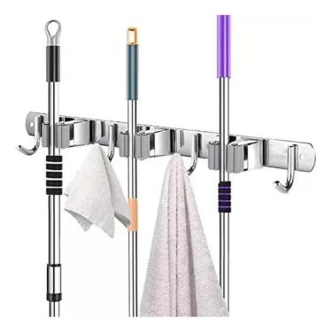 Imagem de 2X Suporte Pendurar Vassoura Pendurador Inox Mop Rodo Pá Org