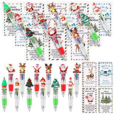 Imagem de Tenceur 36 conjuntos de canetas esferográficas 4 em 1 multicoloridas de Natal, com cartões de presente, canetas retráteis de 0,7 mm com boneco de neve, papai noel, rena, para lembrancinhas de festa de