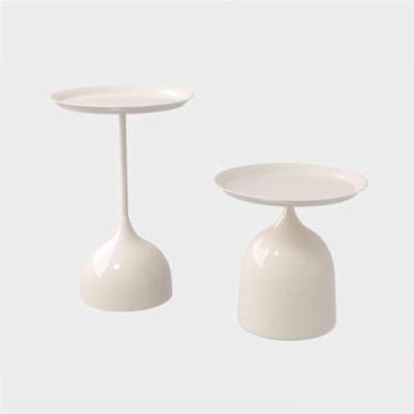 Imagem de Conjunto De 2 Mesas Laterais Minimalistas Mesa De Sofá Moderna Mesa De Café Elegante Mesa De Cabeceira Industrial Mesa De Acento De Varanda Em Ferro Forjado Para Café Lanche Flores, Cream