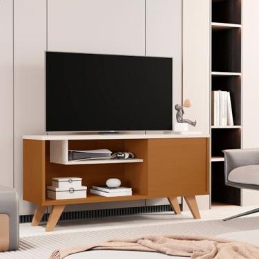 Imagem de Rack De Tv Para Sala, Moderno Com Prateleiras e 1 Gaveta Bancada Aparador Pes Retro(Ype/Off White)