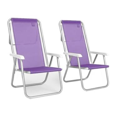 Imagem de Kit com 2 Cadeiras de Praia Reclináveis em Alumínio, 8 Posições, Suporta 100kg cada - para Piscina e Jardim (Kit Cadeiras - Lilás)