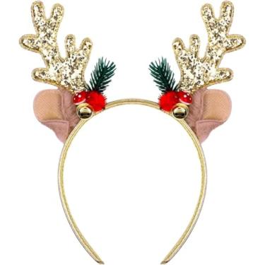 Imagem de Faixa de Cabelo de Natal, Faixa de Cabeça de Chifres de Rena com Bell para Fantasia de Festa de Natal - Acessórios de Cabelo Presente para Meninas e Mulheres (golden)