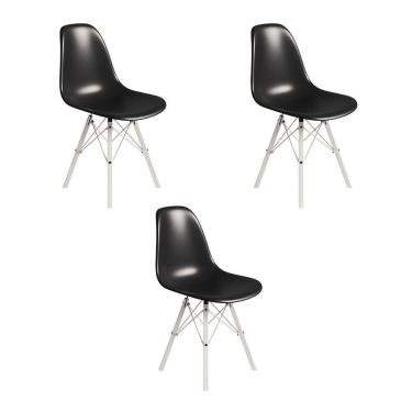 Imagem de Conjunto 3 Cadeiras Eames Tubo Ferro Branco Assento Preto