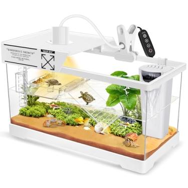 Imagem de GOZILLA Tanque de tartaruga aquática + lâmpada + kit de filtro, kit de iniciação de tanque de tartaruga de policarbonato atualizado com lâmpada e filtro ajustáveis de 360°, tampa de habitat de répteis