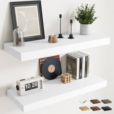 Imagem de Prateleiras flutuantes de 91 cm para parede, conjunto de 2, prateleiras de banheiro de grão de madeira de 30 cm D com suportes invisíveis, fácil instalação, prateleiras de armazenamento de madeira