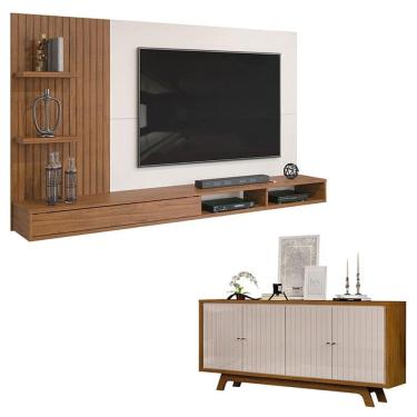 Imagem de Painel para Tv Bento e Aparador Buffet Mercuri Freijó Off White - DJ Móveis