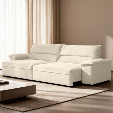 Imagem de Sofá Retrátil e Reclinável Molas Ensacadas 290cm Veludo Malta Bege Claro