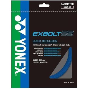 Imagem de YONEX EXBOLT 65 Corda de raquete de badminton, calibre 0,65 mm, comprimento 10 m/33 pés, rápida repulsão e durabilidade escolha de cores (azul)