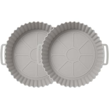 Imagem de Kit 2 Formas de Silicone para Air Fryer, Redondas, Reutilizáveis, Resistentes ao Calor, Ideal para Airfryer de 2-3 litros - 17 x 4,8 cm, Cinza