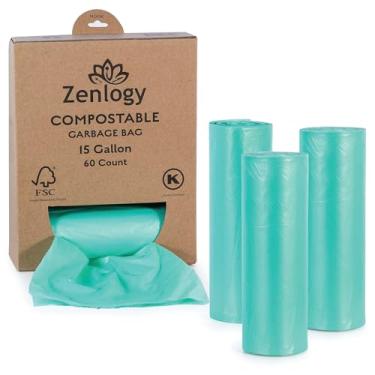 Imagem de Saco de lixo compostável - Sacos de lixo de cozinha de 13-15 galões, resistente sem cheiro 1,18 mils 55 litros, 60 unidades