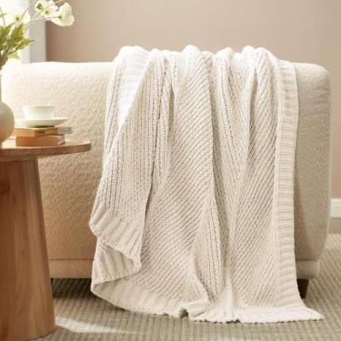 Imagem de Cobertor Amélie Home Chenille Knit para sofá Ivory