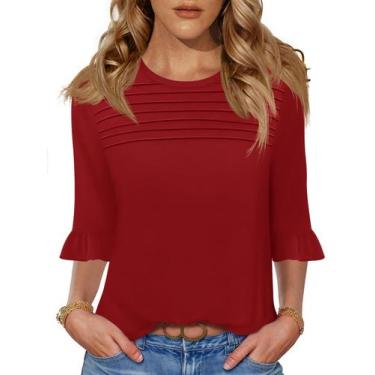 Imagem de Blusa feminina Blingfit, elegante, casual, manga 3/4, vinho, vermelho 