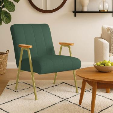 Imagem de Poltrona Sala Decorativa Industrial Dourado Laurita Linho Verde K01 - D'rossi