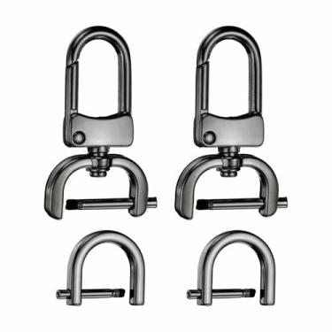 Imagem de HARFINGTON 2 peças de gancho removível fecho giratório 5/20.3 cm (16 mm) fecho de garra de lagosta de liga de zinco com 2 peças de anéis D parafuso em manilha para chaveiro, alça de bolsa, arma preta
