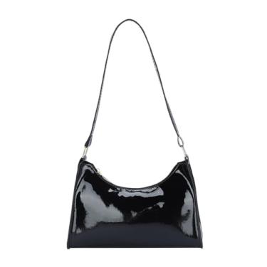 Imagem de Bolsas de mão de poliuretano patenteadas brilhantes bolsas elegantes para noite mini bolsa de ombro pequena HOBOS, Preto