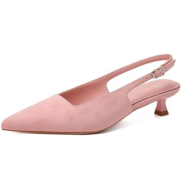 Imagem de Mostrin Salto gatinho slingback feminino bico fino fechado salto baixo sapatos para festa trabalho escritório, Camurça rosa, 41