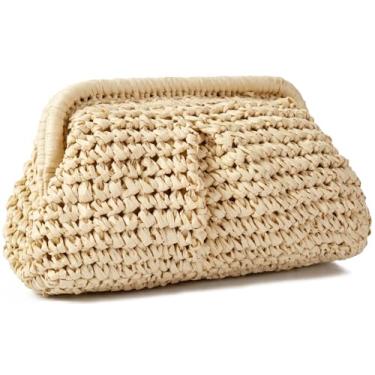 Imagem de Autumnwell Bolsa De Praia Palha Para O Verão, Clutch Tecido Mulheres, Bolinho Nuvem, Ombro Transversal