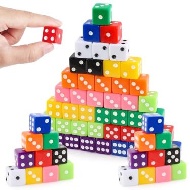 Imagem de 50 Pieces Colored Dice Set 16mm Standard Game Dices Acrylic 6 Sided Colorful Bulk Casino Dice for Casino Theme Party Board Games Vegas Birthday Party Supplies (Square Corner)